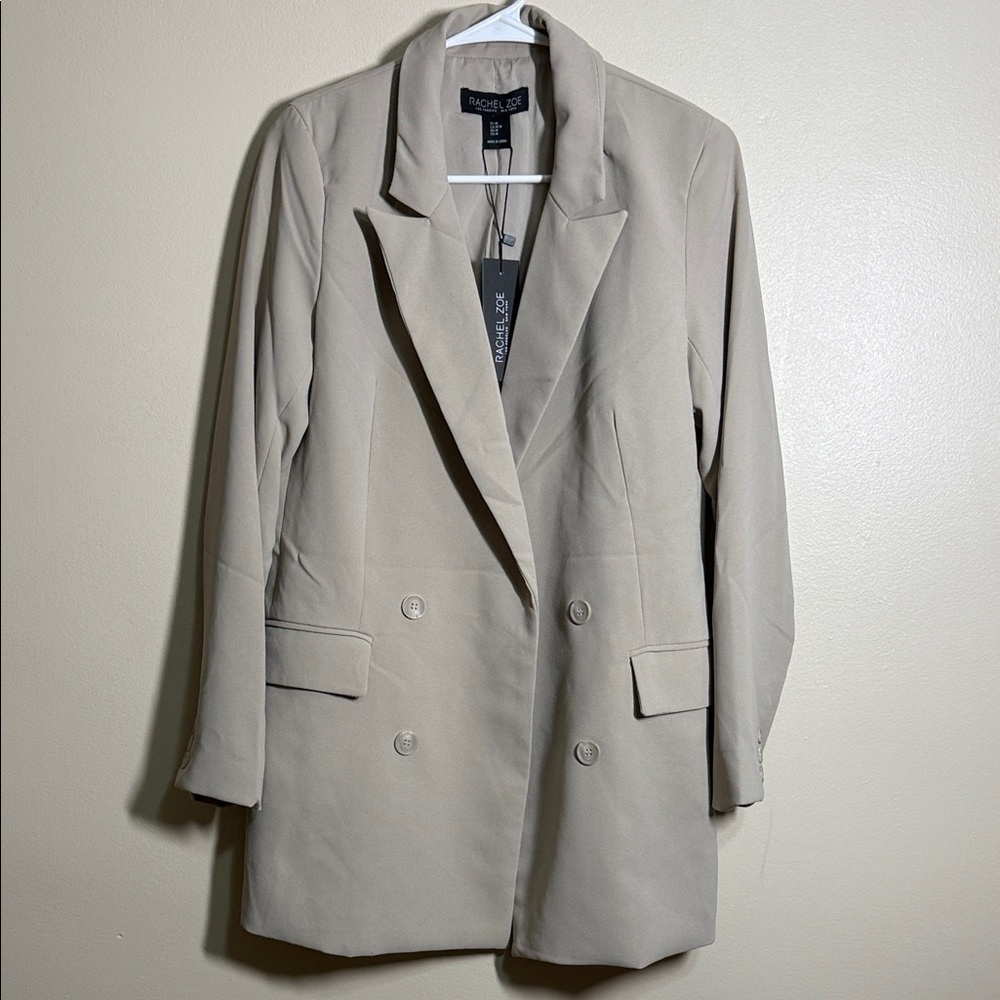 NWT Rachel Zoe Front Pockets Double-Breasted Blazer Jacket Tan Size Medium